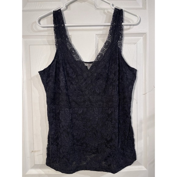 Roz &Ali Tops - Roz & Ali Black Floral Lace Tank Top Womens XL Stretch Lined Dressy Cami Blouses